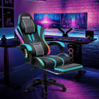 Chaise de jeu massante extra large Hoffree, chaise de bureau PC ergonomique avec haut-parleur Bluetooth et lumière RVB