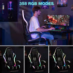 Chaise de jeu massante extra large Hoffree, chaise de bureau PC ergonomique avec haut-parleur Bluetooth et lumière RVB