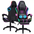 Hoffree Extra Large Massage Gaming Chair Ergonomic Office PC Chair with Bluetooth Speaker & RGB Light
