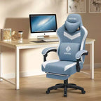 Chaise de jeu massante Hoffree en tissu respirant Chaise de bureau PC ergonomique avec repose-pieds et réglable