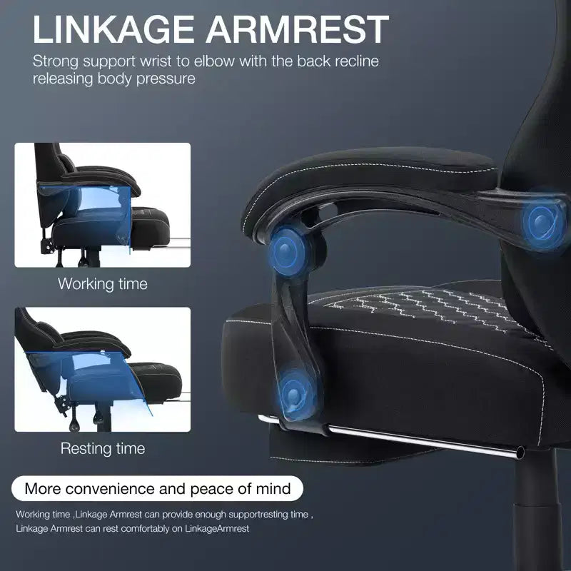 Chaise de jeu massante Hoffree en tissu respirant Chaise de bureau PC ergonomique avec repose-pieds et réglable