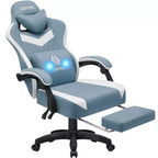 Chaise de jeu massante Hoffree en tissu respirant Chaise de bureau PC ergonomique avec repose-pieds et réglable