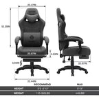 Hoffree Chaise de massage de jeu en tissu respirant Chaise de bureau PC ergonomique avec haut-parleur Bluetooth et repose-pieds