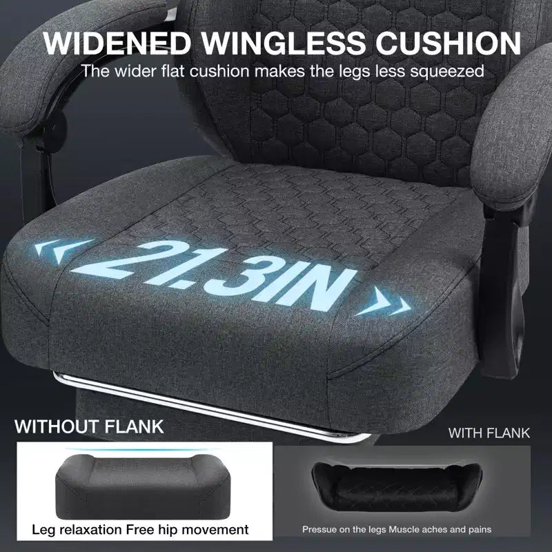 Hoffree Chaise de massage de jeu en tissu respirant Chaise de bureau PC ergonomique avec haut-parleur Bluetooth et repose-pieds