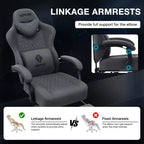 Hoffree Chaise de massage de jeu en tissu respirant Chaise de bureau PC ergonomique avec haut-parleur Bluetooth et repose-pieds