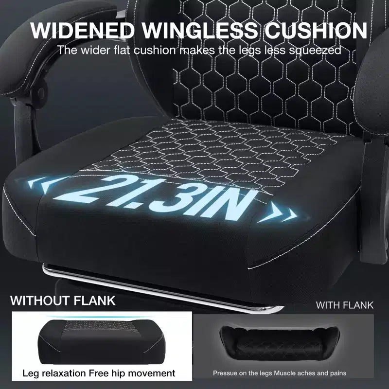 Hoffree Chaise de massage de jeu en tissu respirant Chaise de bureau PC ergonomique avec haut-parleur Bluetooth et repose-pieds