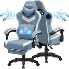 Hoffree Chaise de massage de jeu en tissu respirant Chaise de bureau PC ergonomique avec haut-parleur Bluetooth et repose-pieds