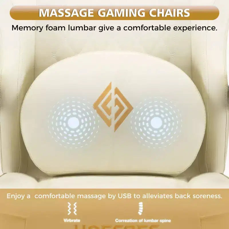 Fauteuil de bureau gaming en cuir Hoffree avec massage, ergonomique, et haut-parleur Bluetooth et repose-pieds