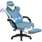 Fauteuil de bureau gaming en cuir Hoffree avec massage, ergonomique, et haut-parleur Bluetooth et repose-pieds
