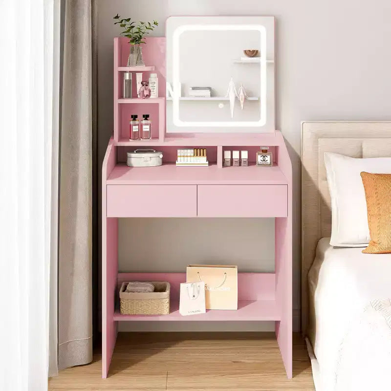 Coiffeuse avec miroir carré et éclairage - Petite table de maquillage avec chaises