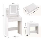 Coiffeuse avec miroir carré et éclairage - Petite table de maquillage avec chaises
