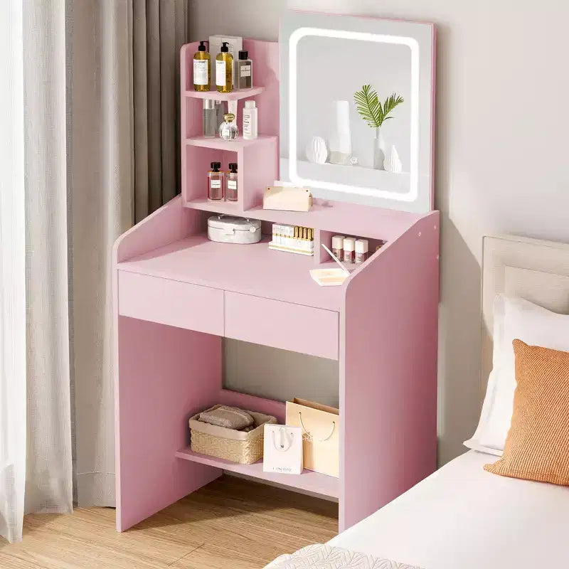 Coiffeuse avec miroir carré et éclairage - Petite table de maquillage avec chaises
