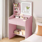 Coiffeuse avec miroir carré et éclairage - Petite table de maquillage avec chaises