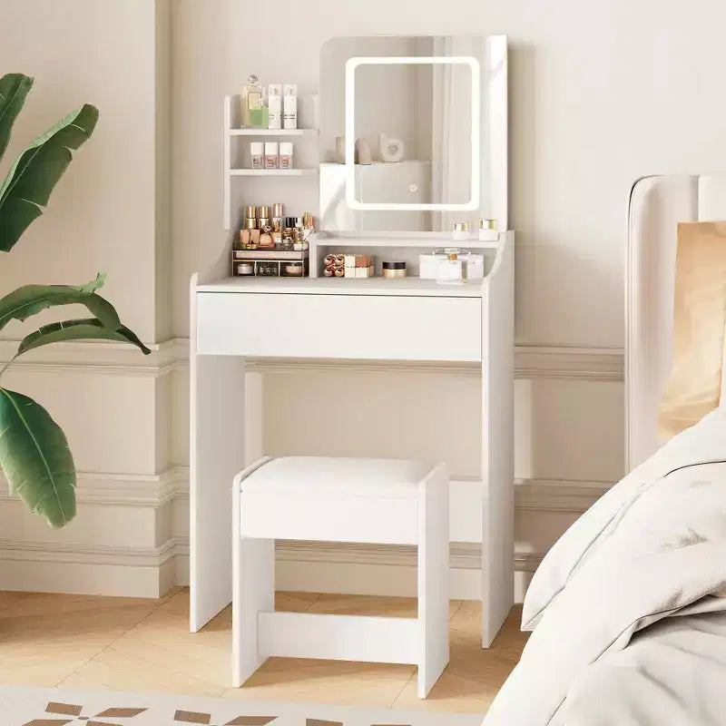 Coiffeuse avec miroir carré et éclairage - Petite table de maquillage avec chaises