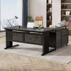 Bureau de direction Lantine de 160 cm avec classeur, grand bureau d'ordinateur en L avec étagères de rangement