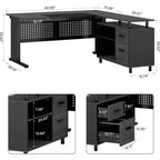 Bureau de direction Lantine de 160 cm avec classeur, grand bureau d'ordinateur en L avec étagères de rangement