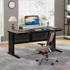 Bureau de direction Lantine de 160 cm avec classeur, grand bureau d'ordinateur en L avec étagères de rangement