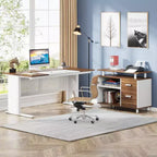 Bureau de direction Lantine de 160 cm avec classeur, grand bureau d'ordinateur en L avec étagères de rangement