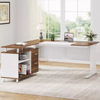 Bureau de direction Lantine de 160 cm avec classeur, grand bureau d'ordinateur en L avec étagères de rangement