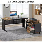 Bureau de direction Lantine de 160 cm avec classeur, grand bureau d'ordinateur en L avec étagères de rangement