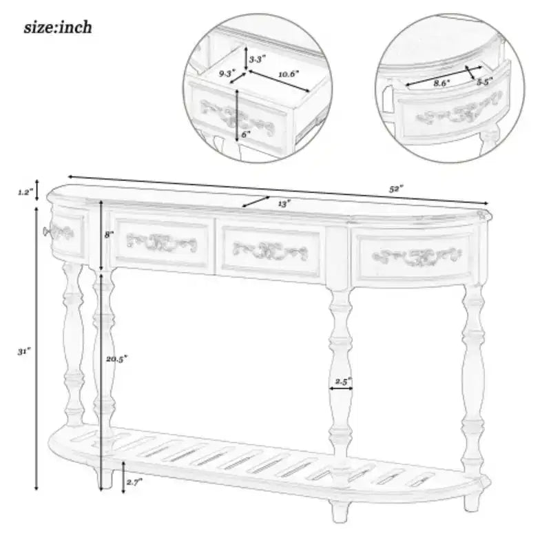 Table Courbe Polyvalente : Entrée, Salon, 4 Tiroirs + Étagère
