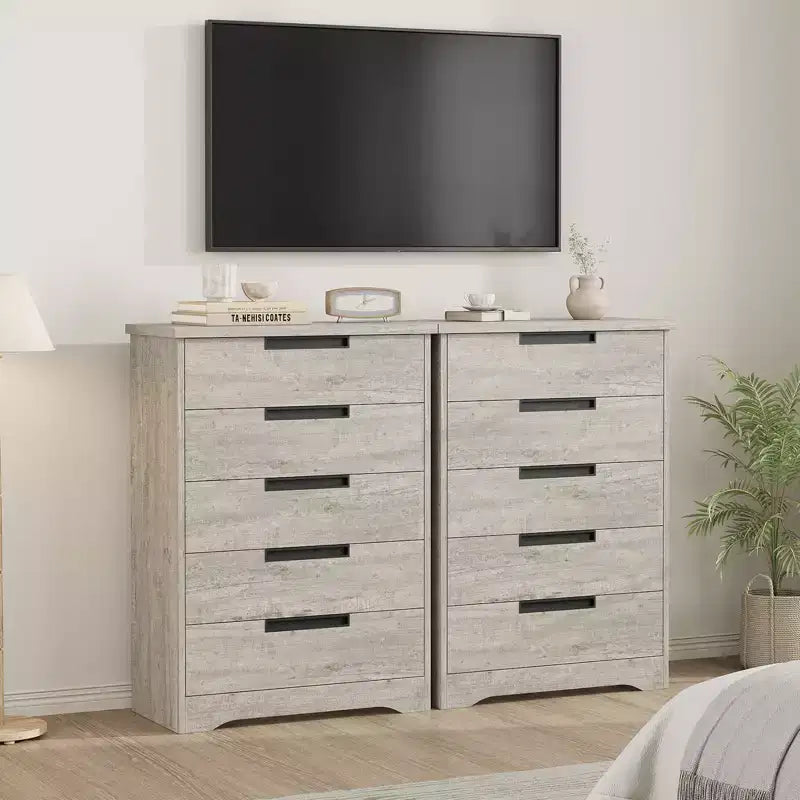 Commode à 5 tiroirs pour chambre à coucher, commode avec poignées encastrées, meuble de rangement en bois pour salon, chambre d'enfant, couloir