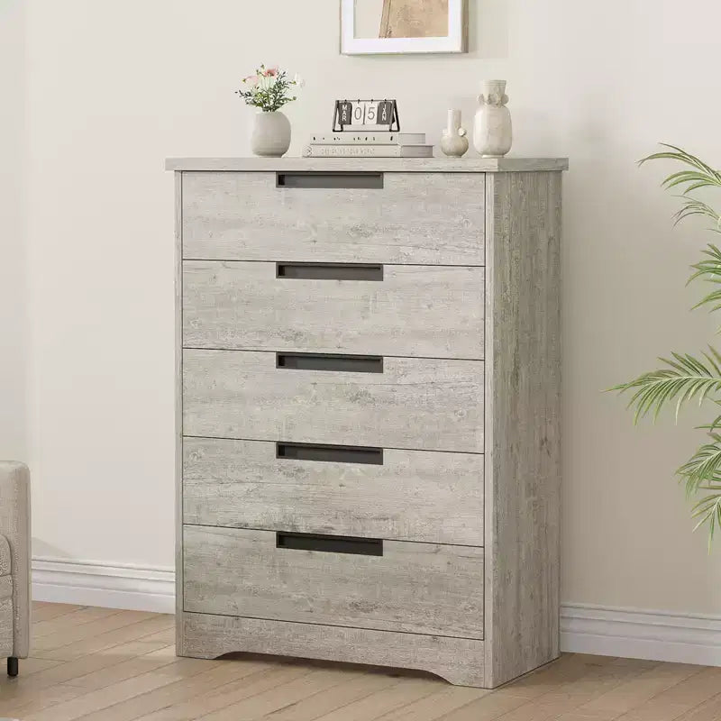 Commode à 5 tiroirs pour chambre à coucher, commode avec poignées encastrées, meuble de rangement en bois pour salon, chambre d'enfant, couloir