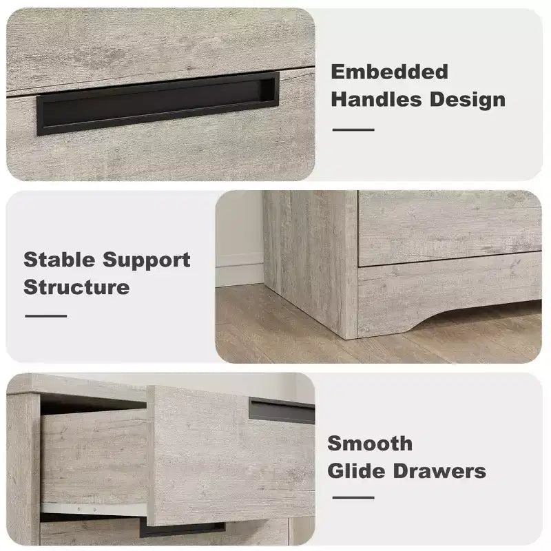 Commode à 5 tiroirs pour chambre à coucher, commode avec poignées encastrées, meuble de rangement en bois pour salon, chambre d'enfant, couloir