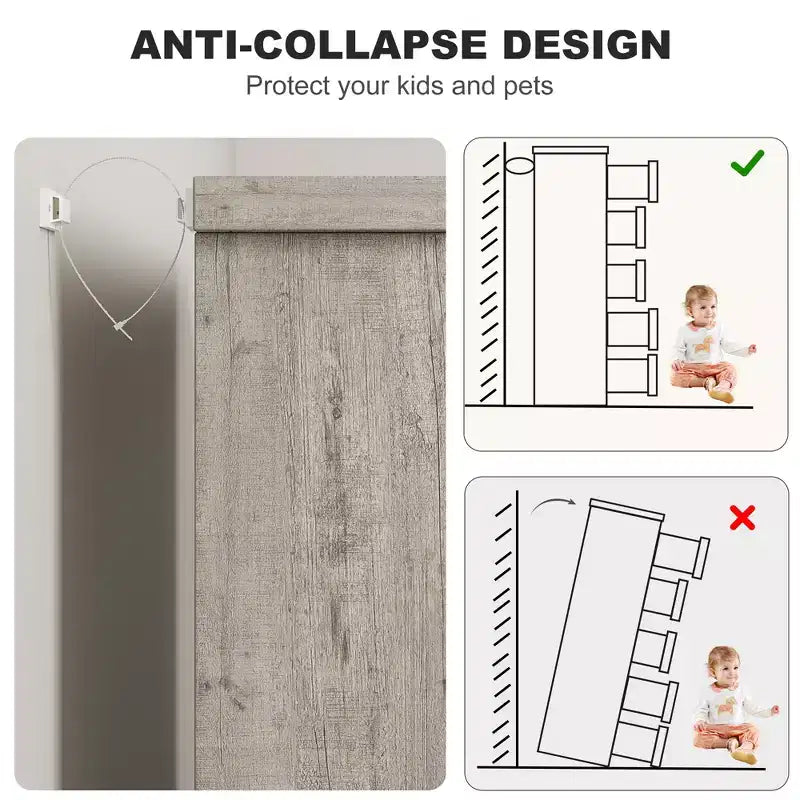 Commode à 5 tiroirs pour chambre à coucher, commode avec poignées encastrées, meuble de rangement en bois pour salon, chambre d'enfant, couloir