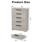 Commode à 5 tiroirs pour chambre à coucher, commode avec poignées encastrées, meuble de rangement en bois pour salon, chambre d'enfant, couloir