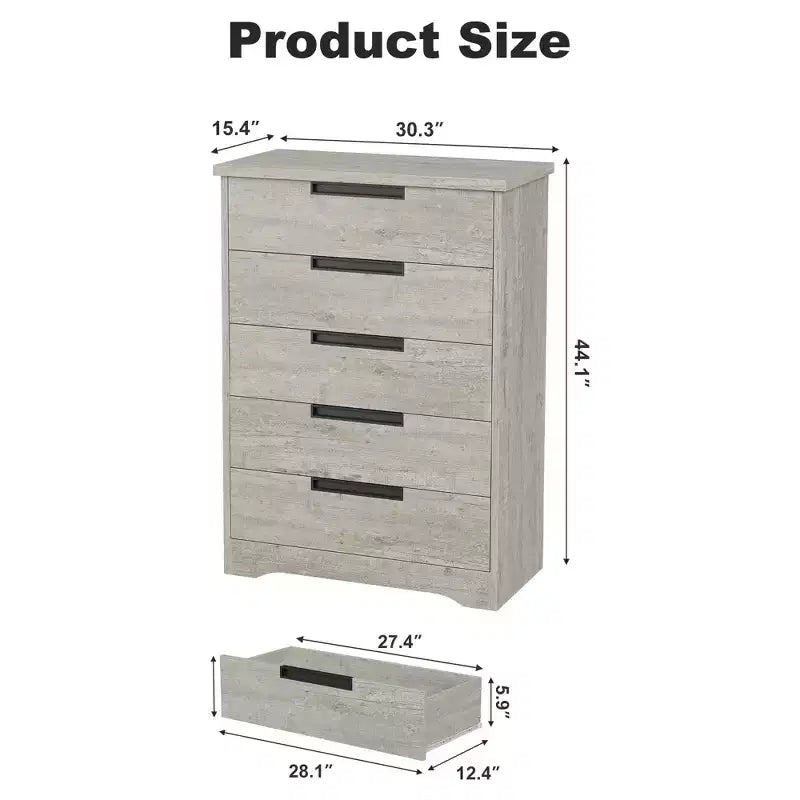 Commode à 5 tiroirs pour chambre à coucher, commode avec poignées encastrées, meuble de rangement en bois pour salon, chambre d'enfant, couloir