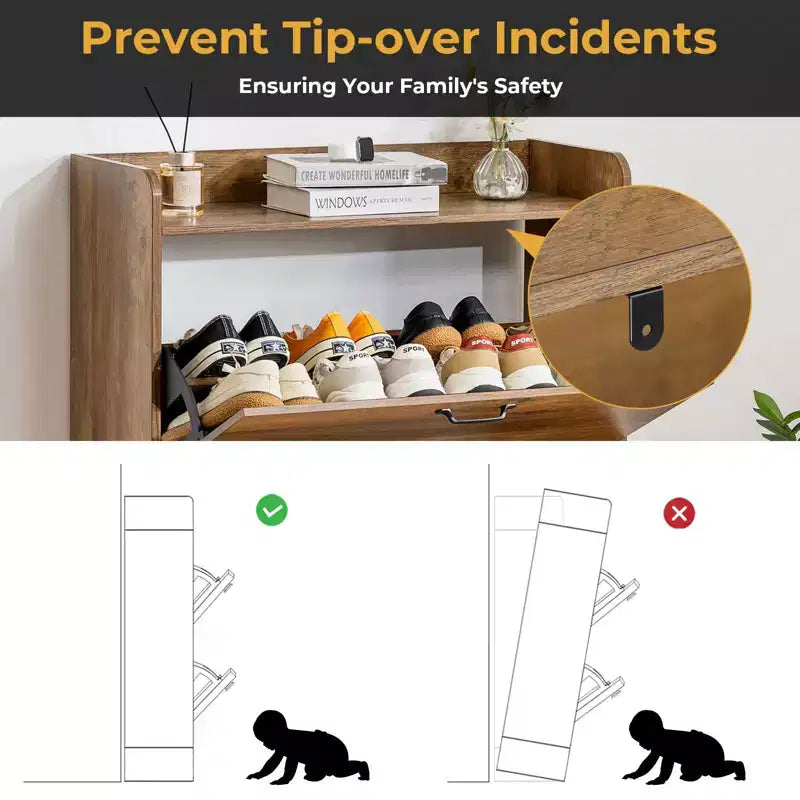 Meuble à chaussures de ferme GARPROVM avec 2 portes basculantes et étagères amovibles, pour entrée