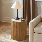 LuxenHome Table d'appoint ronde de 48 cm, Table d'appoint avec plateau en faux marbre, Petite table d'appoint pour salon, chambre à coucher, canapé Marron
