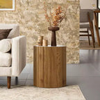 LuxenHome Table d'appoint ronde de 48 cm, Table d'appoint avec plateau en faux marbre, Petite table d'appoint pour salon, chambre à coucher, canapé Marron