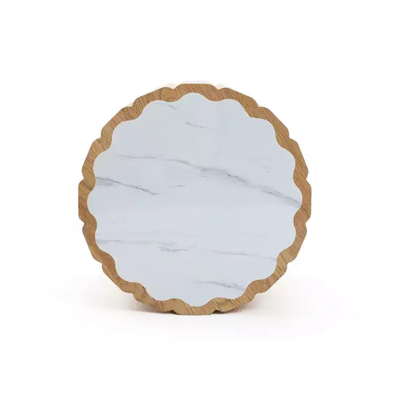 LuxenHome Table d'appoint ronde de 48 cm, Table d'appoint avec plateau en faux marbre, Petite table d'appoint pour salon, chambre à coucher, canapé Marron