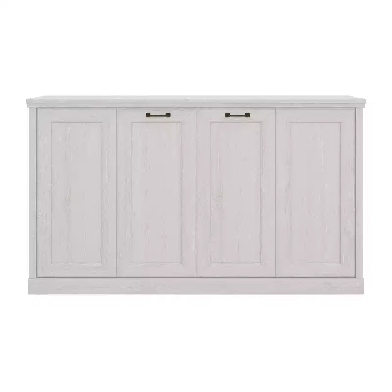 Lit escamotable double avec bibliothèque latérale, lit mural escamotable, se pliant dans une armoire, blanc rustique - ModernLuxe