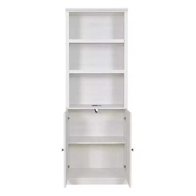 Lit escamotable double avec bibliothèque latérale, lit mural escamotable, se pliant dans une armoire, blanc rustique - ModernLuxe