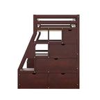 Lit mezzanine Whisen 94.7L x 56.8W design unique, taille double, avec 7 tiroirs, 2 étagères et un bureau, couchage confortable