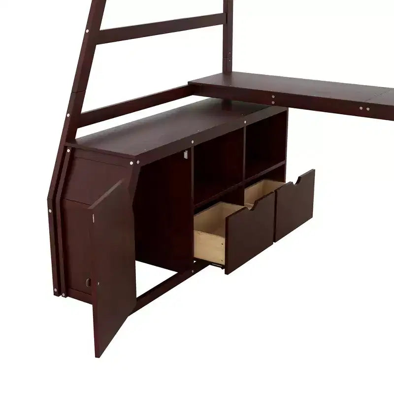 Lit mezzanine Whisen 94.7L x 56.8W design unique, taille double, avec 7 tiroirs, 2 étagères et un bureau, couchage confortable