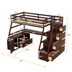 Lit mezzanine Whisen 94.7L x 56.8W design unique, taille double, avec 7 tiroirs, 2 étagères et un bureau, couchage confortable