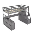 Lit mezzanine Whisen 94.7L x 56.8W design unique, taille double, avec 7 tiroirs, 2 étagères et un bureau, couchage confortable