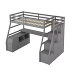 Lit mezzanine Whisen 94.7L x 56.8W design unique, taille double, avec 7 tiroirs, 2 étagères et un bureau, couchage confortable