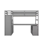 Lit mezzanine Whisen 94.7L x 56.8W design unique, taille double, avec 7 tiroirs, 2 étagères et un bureau, couchage confortable