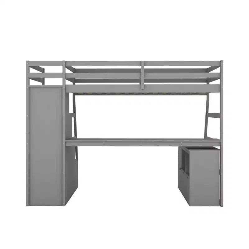 Lit mezzanine Whisen 94.7L x 56.8W design unique, taille double, avec 7 tiroirs, 2 étagères et un bureau, couchage confortable