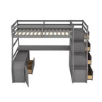 Lit mezzanine Whisen 94.7L x 56.8W design unique, taille double, avec 7 tiroirs, 2 étagères et un bureau, couchage confortable
