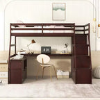 Lit mezzanine Whisen 94.7L x 56.8W design unique, taille double, avec 7 tiroirs, 2 étagères et un bureau, couchage confortable
