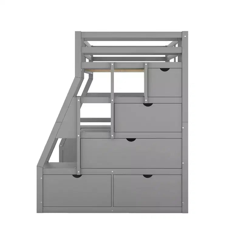 Lit mezzanine Whisen 94.7L x 56.8W design unique, taille double, avec 7 tiroirs, 2 étagères et un bureau, couchage confortable