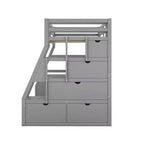 Lit mezzanine Whisen 94.7L x 56.8W design unique, taille double, avec 7 tiroirs, 2 étagères et un bureau, couchage confortable