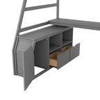Lit mezzanine Whisen 94.7L x 56.8W design unique, taille double, avec 7 tiroirs, 2 étagères et un bureau, couchage confortable