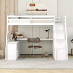 Lit mezzanine Whisen 94.7L x 56.8W design unique, taille double, avec 7 tiroirs, 2 étagères et un bureau, couchage confortable